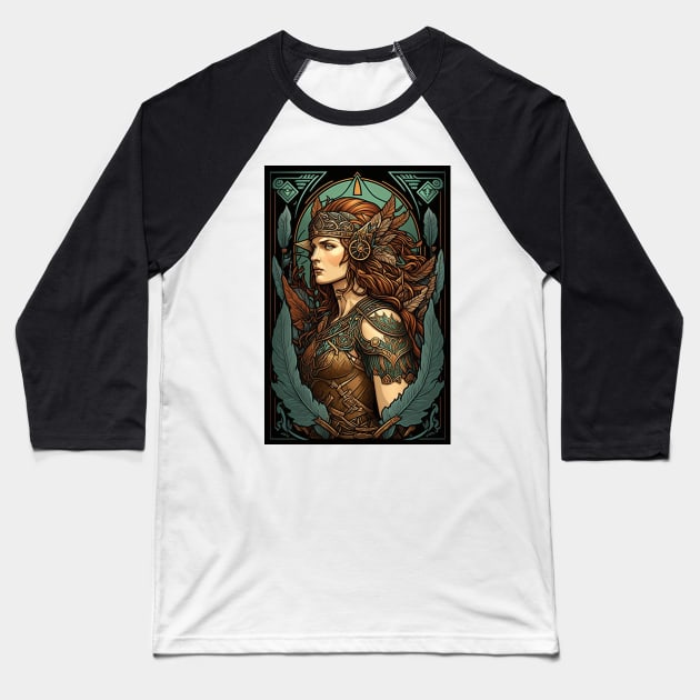 Amazonian Warrior - Art Nouveau Style Baseball T-Shirt by ArtNouveauChic